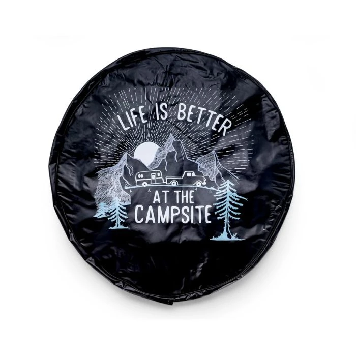 Camco Life Is Better At The Campsite Black Vinyl 29" RV Camper Sunset Design Spare Tire Cover 1 Camco Life Is Better At The Campsite Black Vinyl 29" RV Camper Sunset Design Spare Tire Cover