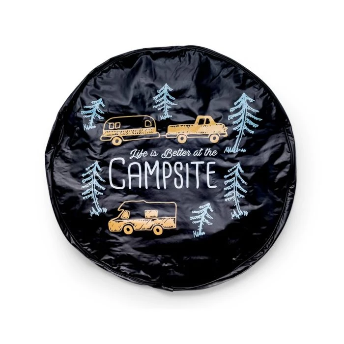 Camco Life Is Better At The Campsite Black Vinyl 27" RV Camper Design Spare Tire Cover 1 Camco Life Is Better At The Campsite Black Vinyl 27" RV Camper Design Spare Tire Cover
